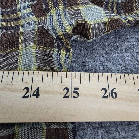Banana Republic Shirt Mens Large Brown Yellow Plaid Linen Short Sleeve Button Up - Picture 5 of 14